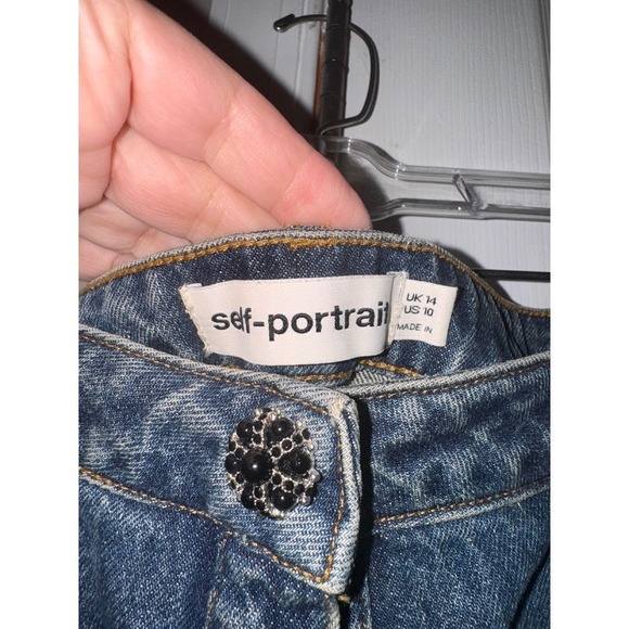 Self Portrait Skirt Button Front Pockets Embellished Blue Jean Skirt - Picture 15 of 16